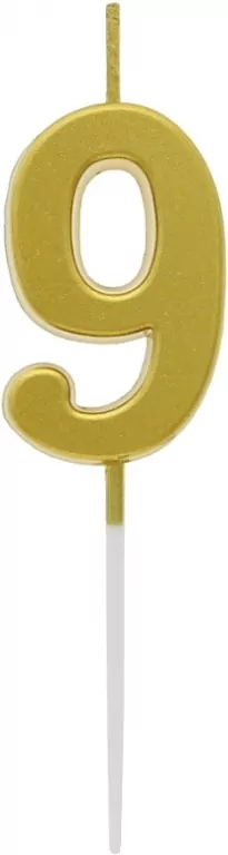 Świeczka piker 9,5cm. Metaliczna złota. Cyfra 9 - tantis.pl