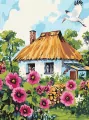 Malowanie po numerach - Malwy przy chacie 30x40cm - tantis.pl