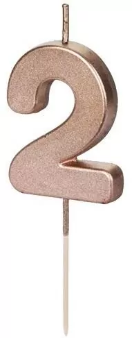 Świeczka urodzinowa cyfra 2 różowe złoto 4,5cm - tantis.pl