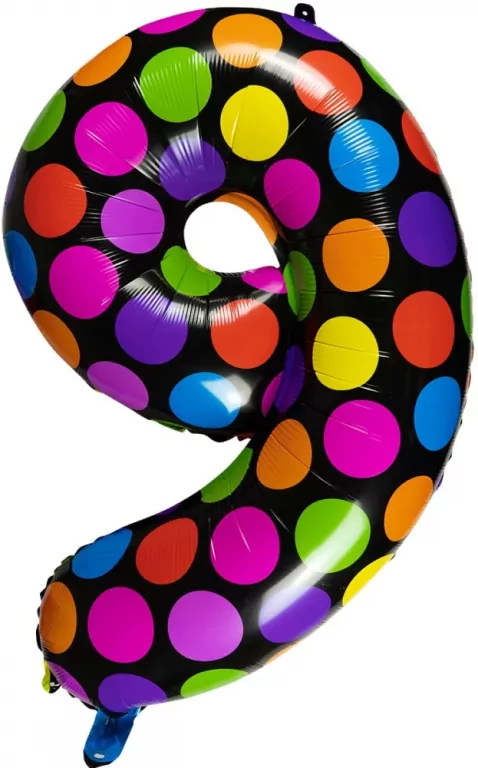Balon foliowy cyferka 9 w kropki - tantis.pl