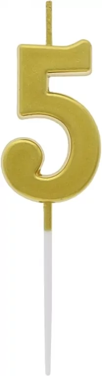 Świeczka piker 9,5cm. Metaliczna złota. Cyfra 5 - tantis.pl