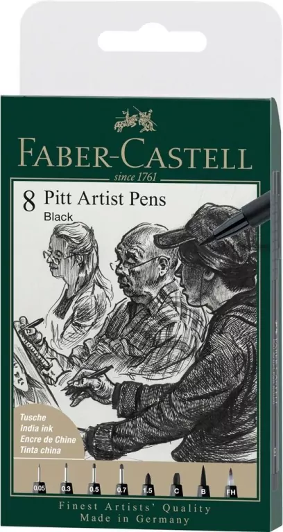 Pisaki Pitt Artist Pen black 8szt - tantis.pl