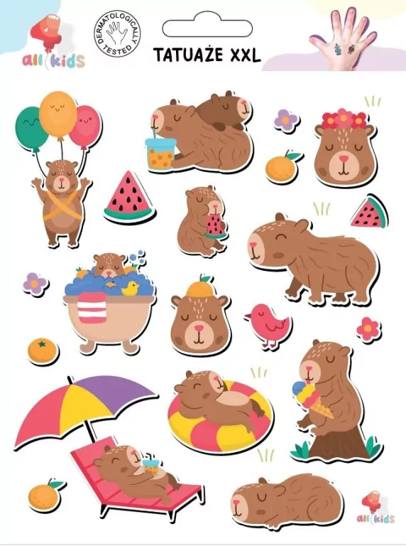 Tatuaże zmywalne dla dzieci Wypoczęta Kapibara XXL - tantis.pl