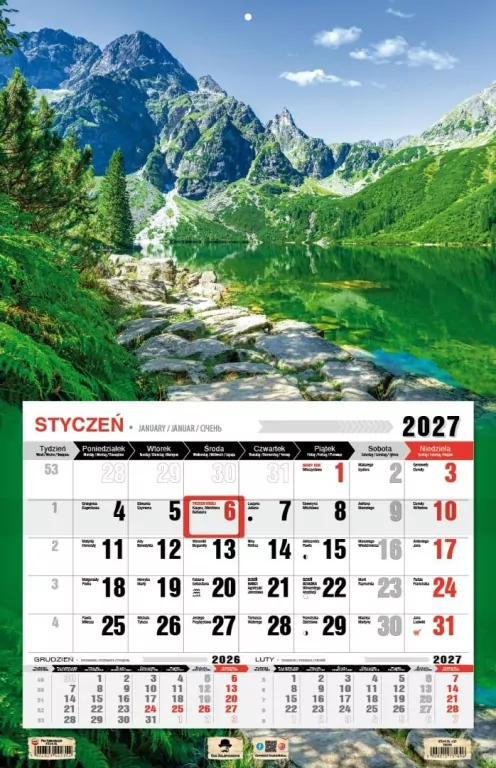 Kalendarz 2027 jednodzielny 3XL Tatry - tantis.pl