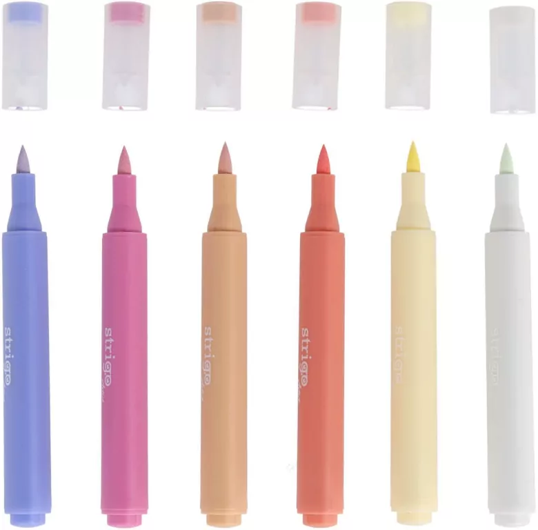 Marker akrylowy z końcówką Brush 6kol STRIGO - tantis.pl