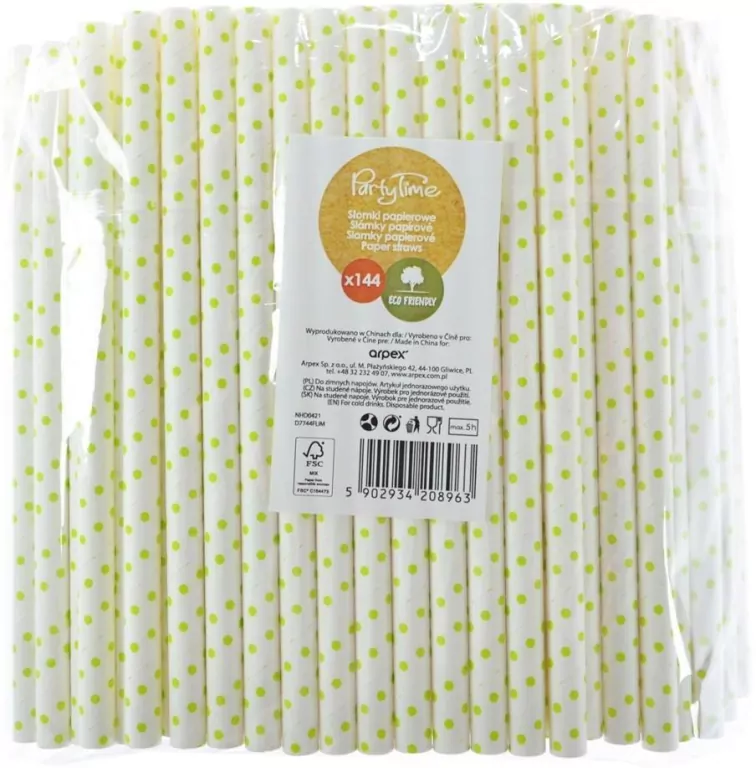 Słomki papierowe shake 8mm żółte 144szt - tantis.pl