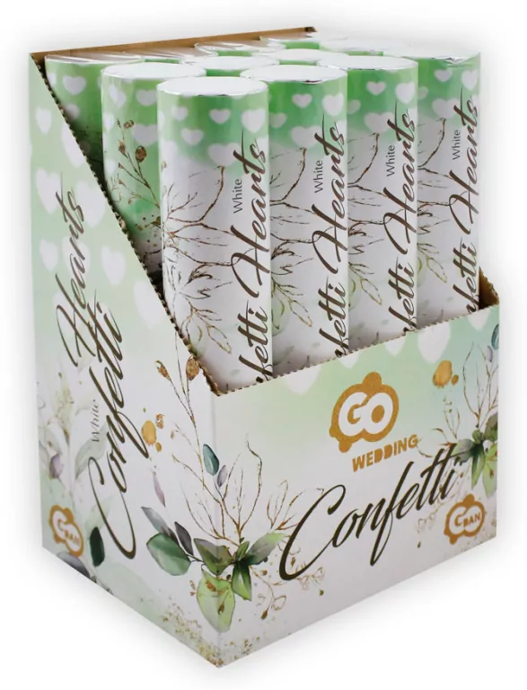 Konfetti pneumatyczne 30cm. Serduszka papierowe białe - tantis.pl