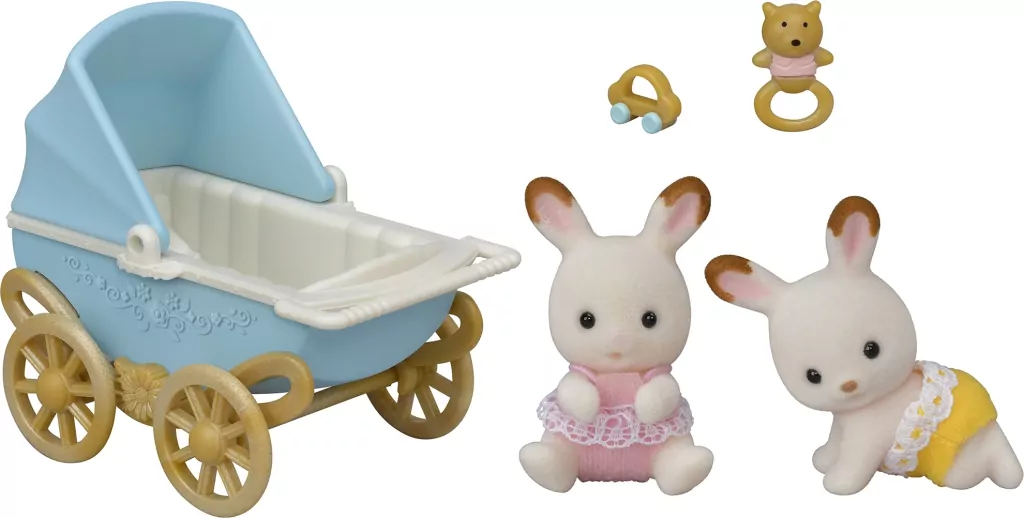 Zestaw wózek z bliźniakami królików z czekoladowymi uszkami. Sylvanian Families - tantis.pl