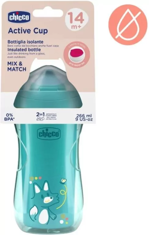 Kubek niekapek termiczny 266ml turkusowy 14m+ - tantis.pl