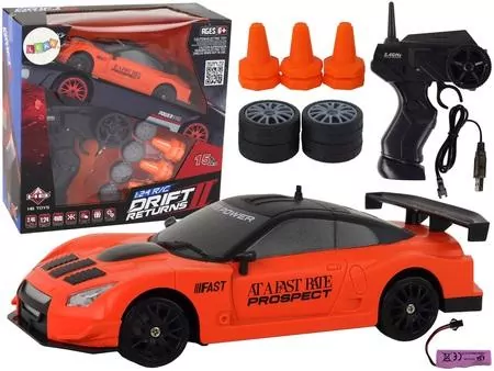 Autko sportowe R/C 1:24 wymienne koła pomarańczowe - tantis.pl