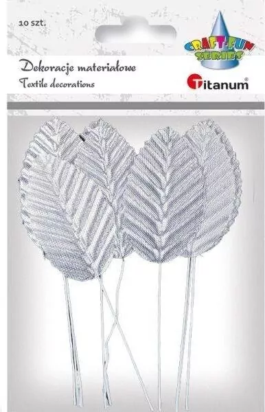 Liście materiałowe na druciku srebrne, 10 sztuk - tantis.pl