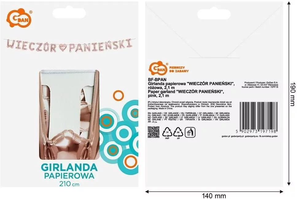 Girlanda papierowa Wieczór panieński różowa 1,8m - tantis.pl
