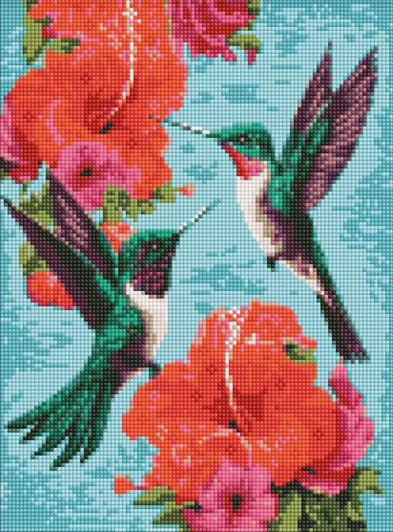 Diamentowa mozaika - Szmaragdowe kolibry 30x40cm - tantis.pl