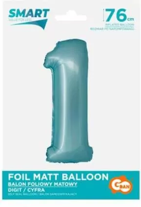 Balon foliowy Smart cyfra 1 niebieski matowy 76cm - tantis.pl