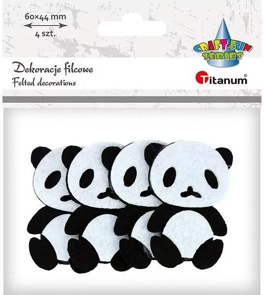 Filcowe pandy 3D 42x60mm biało-czarne 4szt - tantis.pl