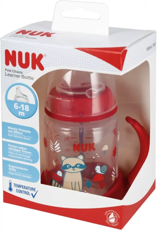 NUK. First Choice. Butelka 150ml. 6-18 miesięcy. Czerwona- Szop - tantis.pl