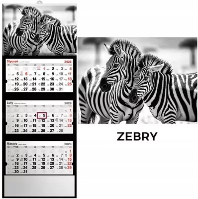Kalendarz 2026 trójdzielny zebry