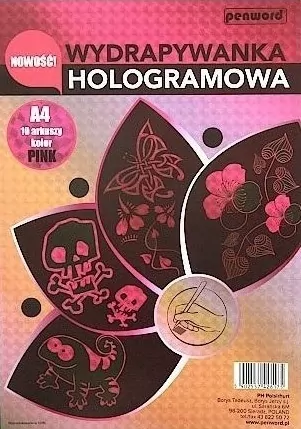 Wydrapywanka hologramowa A4 (10 arkuszy) różowa + 2 rylce - tantis.pl