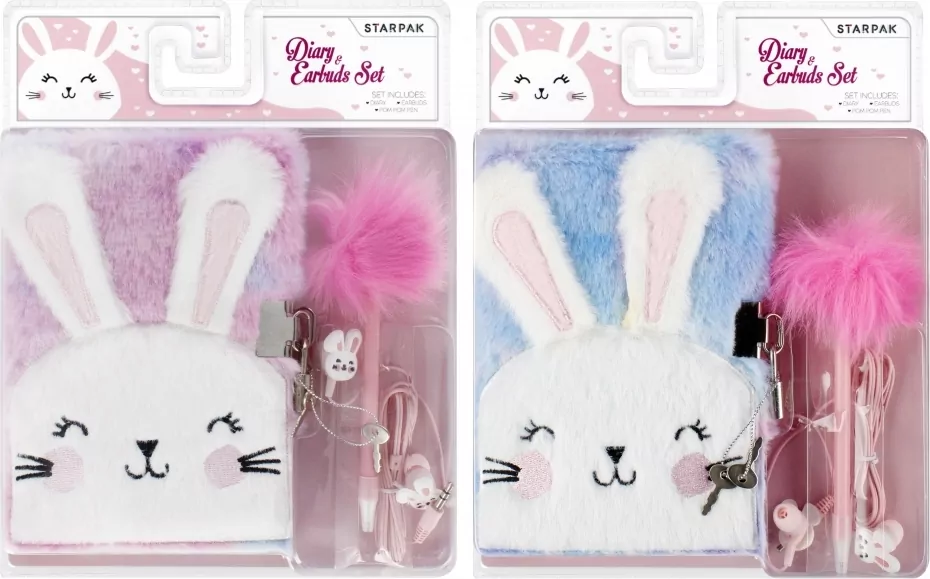 Pamiętnik pluszowy Królik długopis + słuchawki mix - tantis.pl