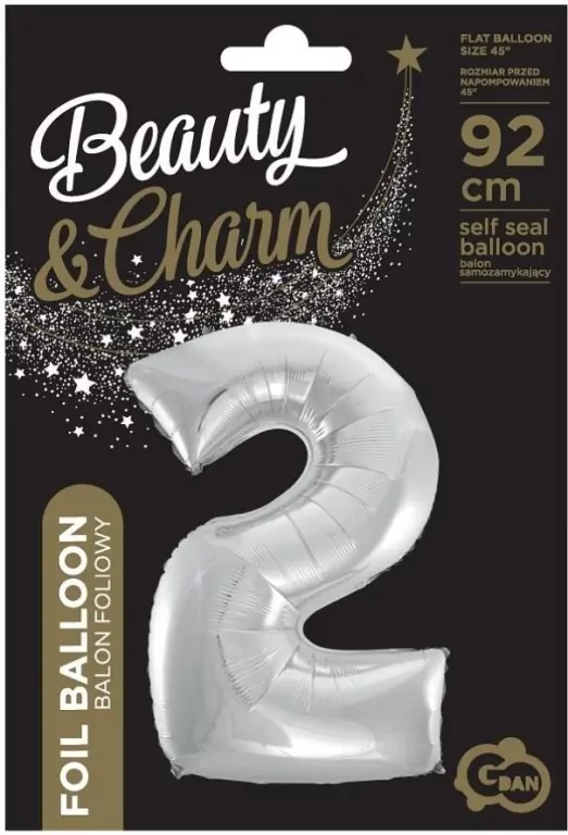 Balon foliowy cyfra 2 Beauty&Charm srebrna 92 cm - tantis.pl