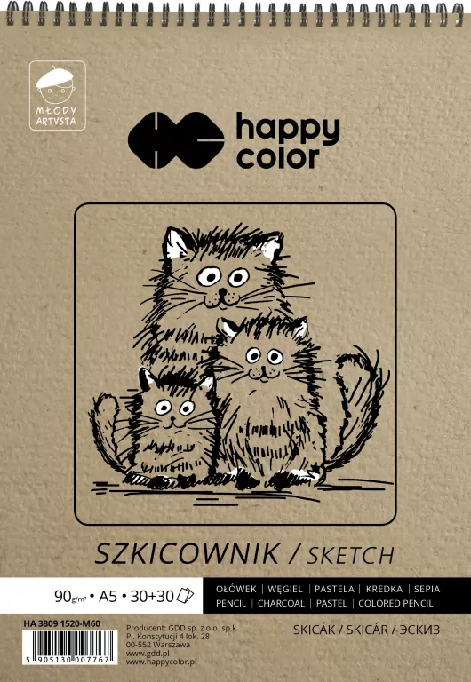 Happy Color. Szkicownik na spirali Młody Artysta A5, 60 ark - tantis.pl