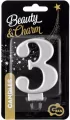 Świeczka B&C 3 metalik srebrna 8,0cm - tantis.pl