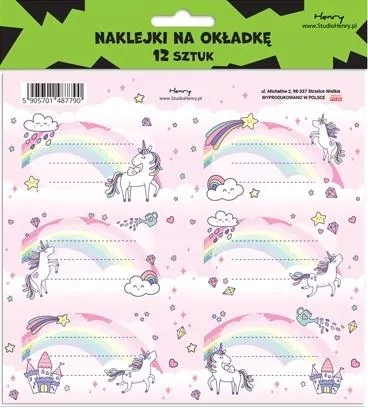 Naklejki na zeszyty - Unicorn Tęcza (12szt) - tantis.pl