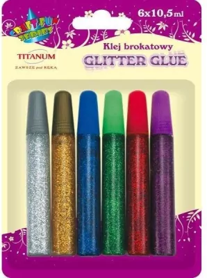 Klej z brokatem, 6 kolorów