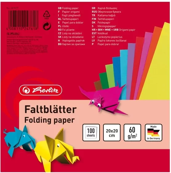 Herlitz. Papier kolorowy 20x20 cm, 100 arkuszy - tantis.pl