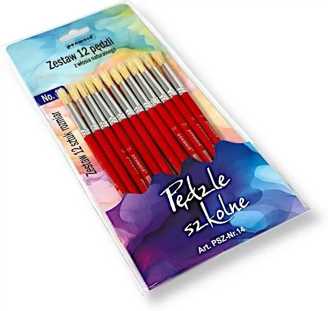 Pędzle szkolne z włosia naturalnego nr 14 12szt - tantis.pl