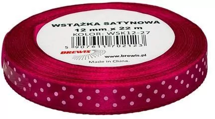 Wstążka satynowa w kropki. Ciemnoróżowa 12mmx22m - tantis.pl
