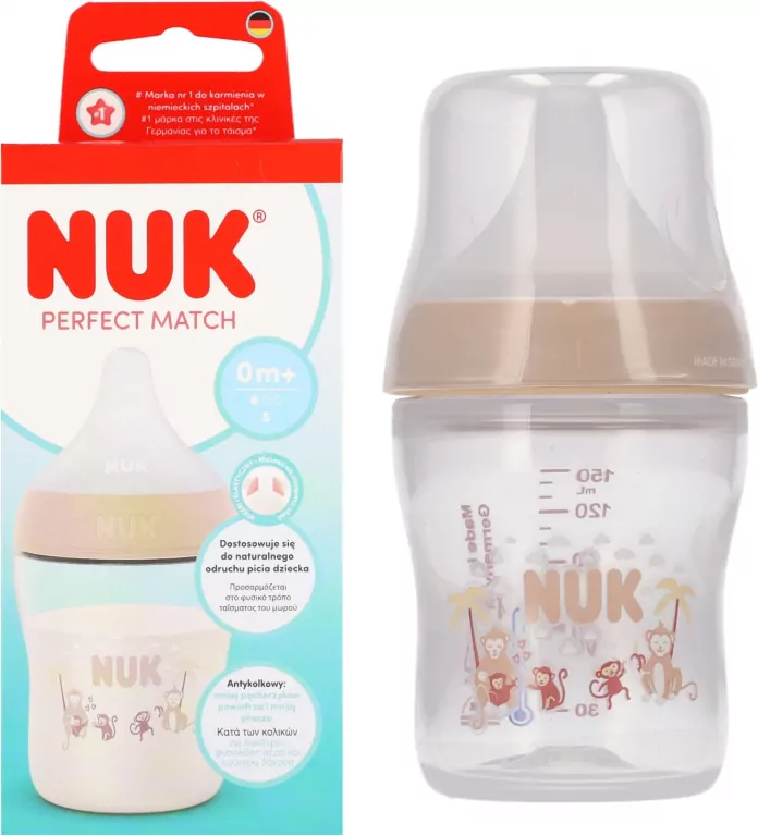 NUK. Perfect Match. Butelka z silionowym smoczkiem. 150 ml. Małpka - tantis.pl