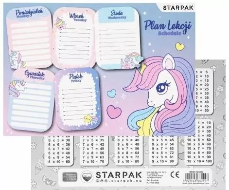 Plan lekcji z tabliczką mnożenia Unicorn