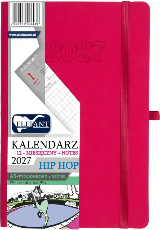 Kalendarz 2027 A5 tygodniowy Hip hop różowy - tantis.pl