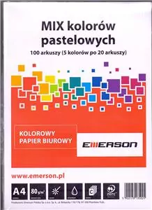 Papier ksero kolor pastelowy A4 100 arkuszy (5 kolorówx20 arkuszy) - tantis.pl