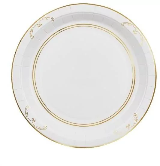 Talerzyki papierowe z ornamentem białe 23cm - tantis.pl