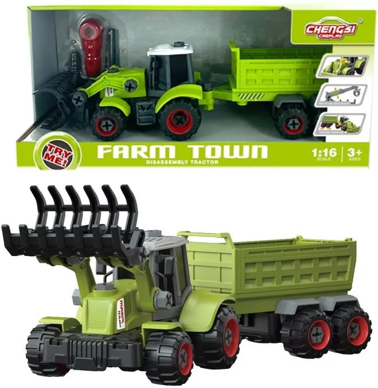 Traktor z łyżką i przyczepą do skręcania - tantis.pl