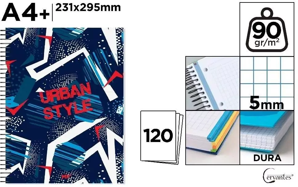 Notatnik A4+/120K kołowy kratka urban style - tantis.pl