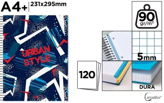 Notatnik A4+/120K kołowy kratka urban style