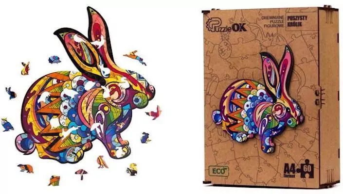 Puzzle drewniane eko 60. Puszysty królik A4 - tantis.pl