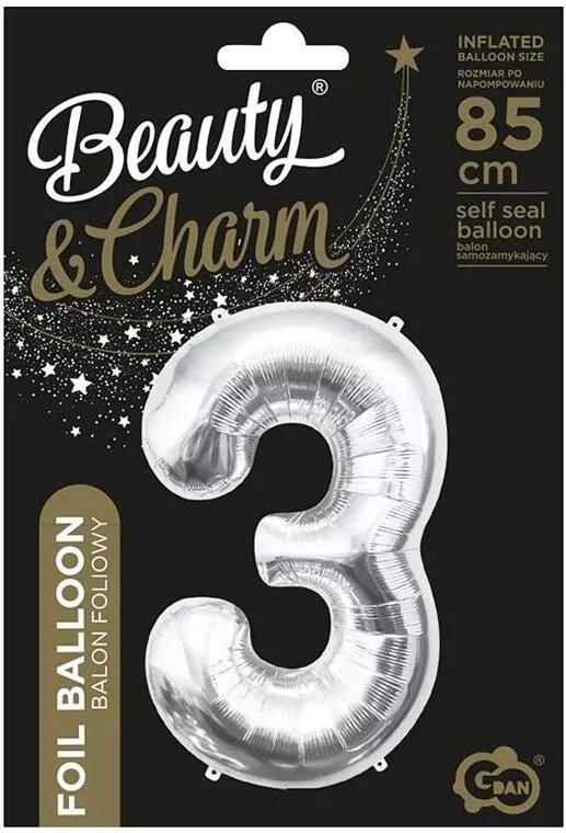 Balon foliowy B&C cyfra 3 srebrna 85cm - tantis.pl