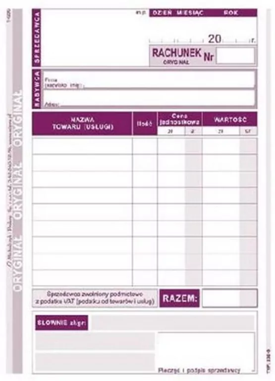 Rachunek dla zwolnionych podmiotowo z VAT 232-5 - tantis.pl