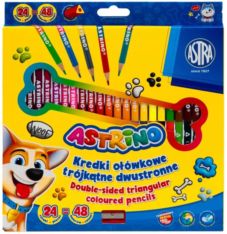 Kredki dwustronne 48kol z temperówką ASTRA - tantis.pl