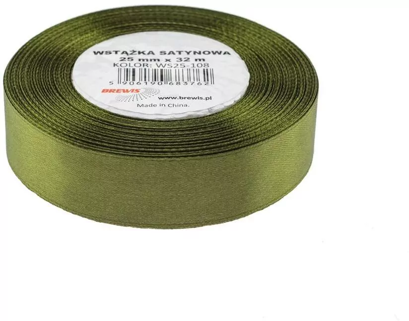 Wstążka satynowa oliwkowa 25mmx32m - tantis.pl
