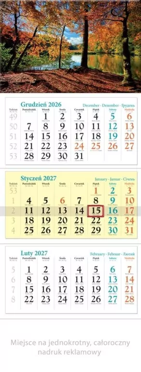 Kalendarz 2027 trójdzielny Jesień - tantis.pl