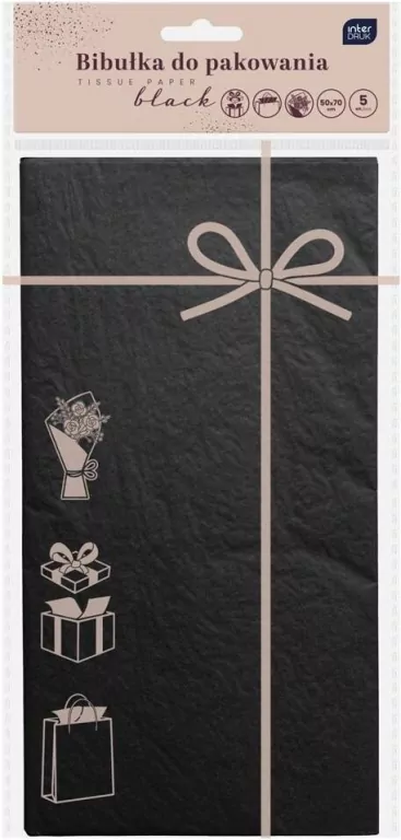 Bibułka do pakowania 50x70cm 5 arkuszy czarna - tantis.pl