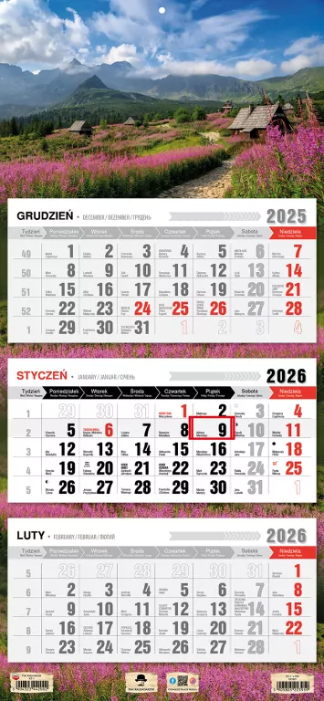 Kalendarz 2026 trójdzielny płaska główka tatry - tantis.pl