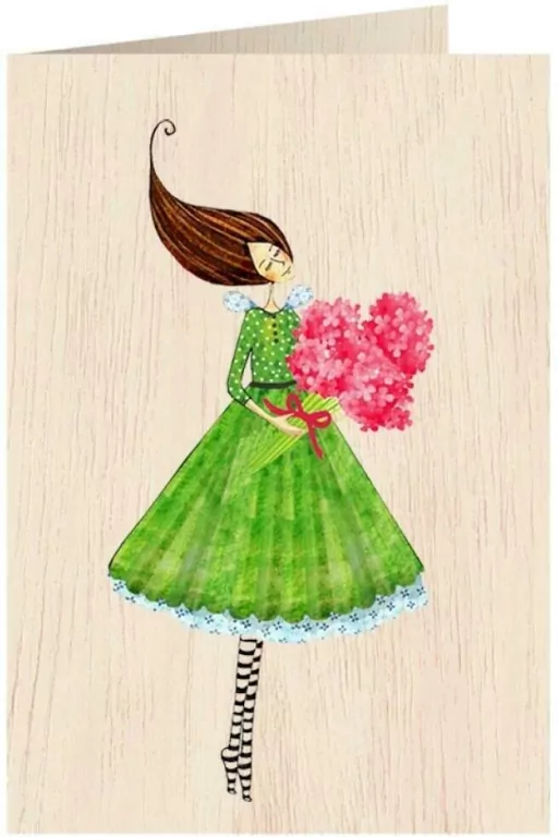 Karnet drewniany C6 + koperta Kobieta z bukietem - tantis.pl