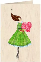 Karnet drewniany C6 + koperta Kobieta z bukietem