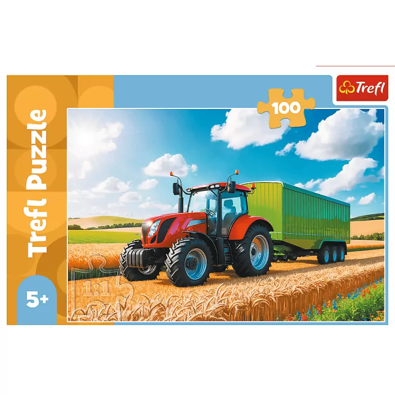 Puzzle 100 Traktor z przyczepą TREFL - tantis.pl